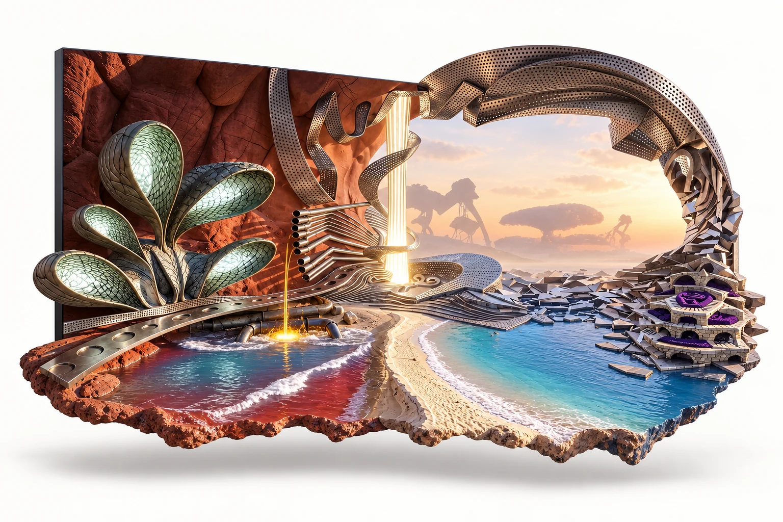 Xplazas, a noisyART world: its organic architecture emerges from a screen in an editorial recreation